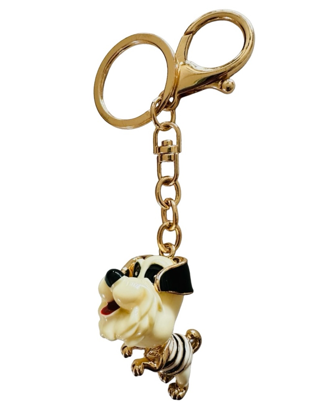 Gold-tone Ivory Dog Keychain Ring Purse Charm 4.5” Luxury